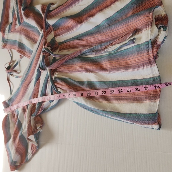 Francesca's Fredah Stripe Front Back Tie Short Sleeve Elastic Waist Boho Romper - Picture 12 of 12